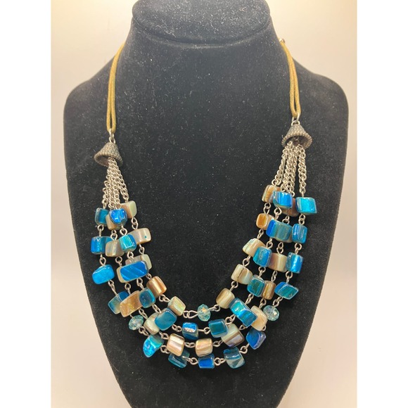 Blue Abalone Illusion Mixed Media Multi Strand Necklace! - Picture 2 of 7
